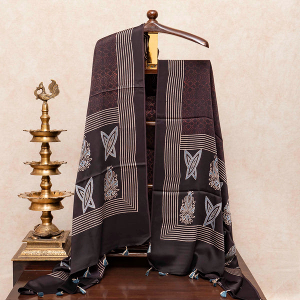 Ajrakh Hand Block Modal Silk Kurta Fabric & Ajrakh Hand Block Model Silk Dupatta
