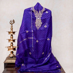 Hand Tie - Dye Kota Silk Kurta Fabric With Zari Hand Embroidery & Zari Hand Embroidery Dupatta