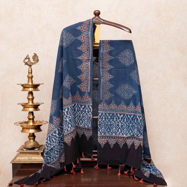 Mul Cotton Hand Block Ajrakh Kurta Fabric & Mul Cotton Ajrakh Dupatta