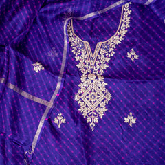 Hand Tie - Dye Kota Silk Kurta Fabric With Zari Hand Embroidery & Zari Hand Embroidery Dupatta