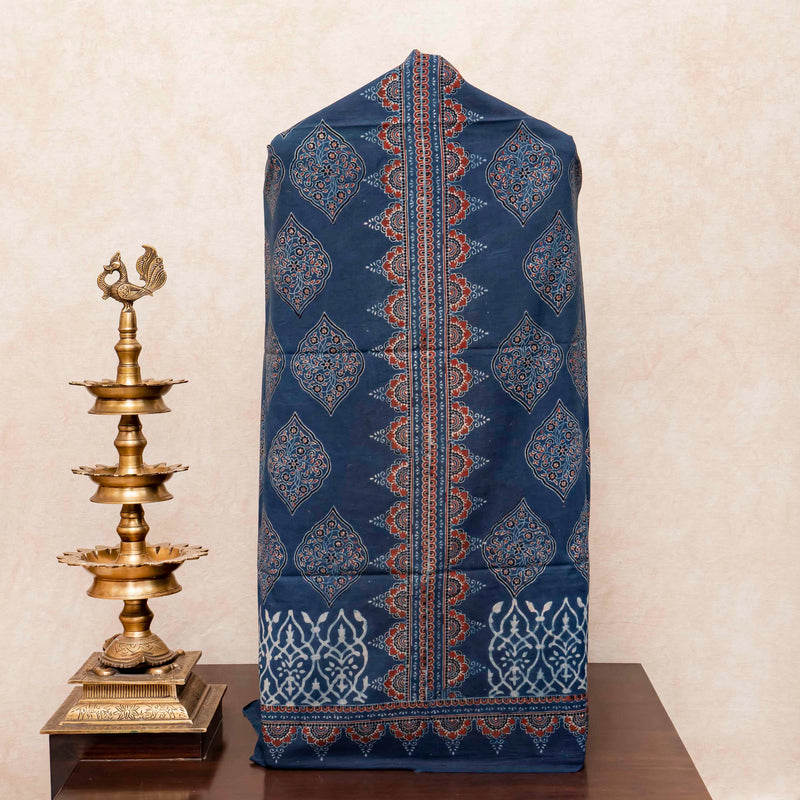 Mul Cotton Hand Block Ajrakh Kurta Fabric & Mul Cotton Ajrakh Dupatta
