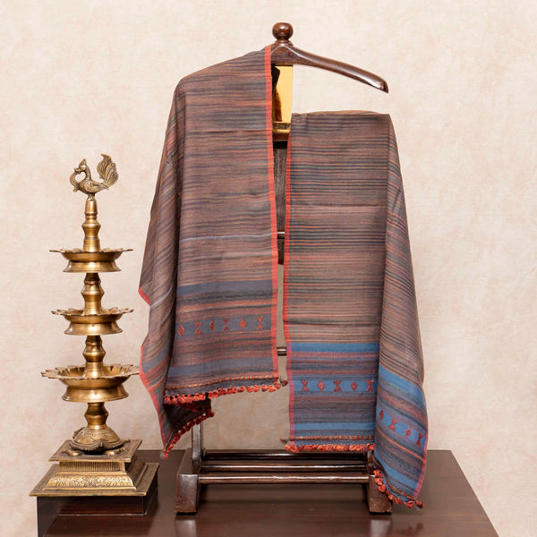 Handloom Tussar Silk Kurta, Bottom Fabric & Handloom Tussar Kutchi Weave Stole