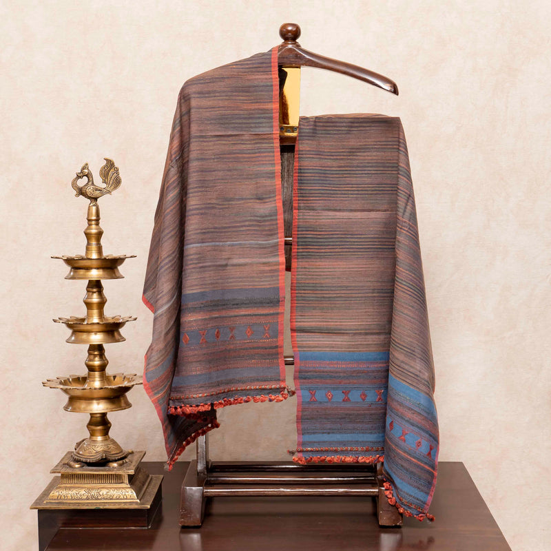 Handloom Tussar Silk Kurta, Bottom Fabric & Handloom Tussar Kutchi Weave Stole