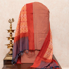 Handloom Cotton Ikkat Kurta, Bottom Fabric In Natural Dye & Handloom Natural Dye Cotton Ikkat Dupatta