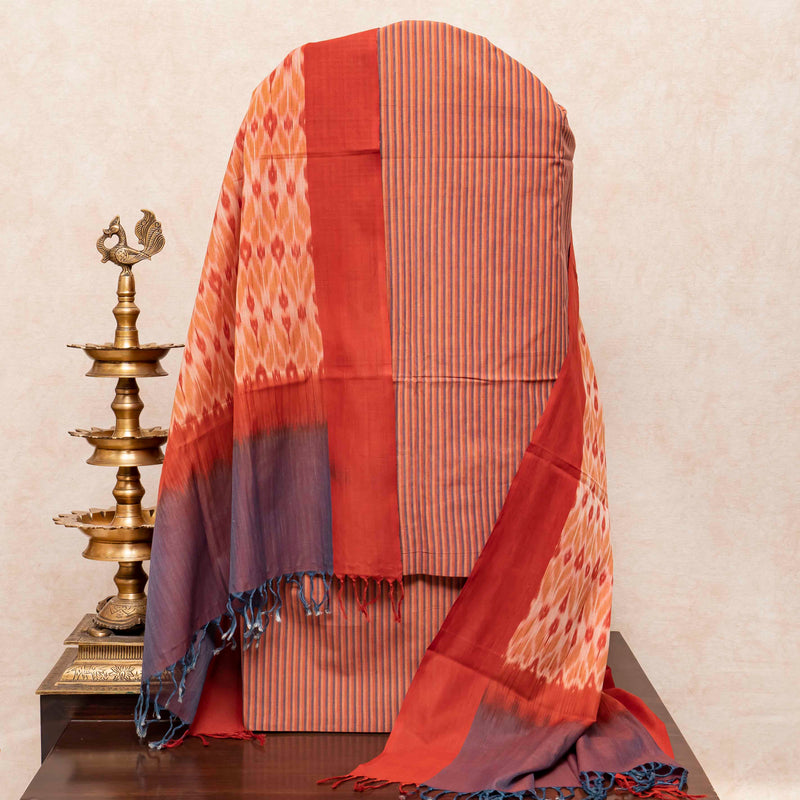 Handloom Cotton Ikkat Kurta, Bottom Fabric In Natural Dye & Handloom Natural Dye Cotton Ikkat Dupatta