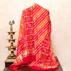 Handloom Tussar Silk Lehriya Kurta Fabric & Pure Gajji Silk Bandhini Gharchola Dupatta