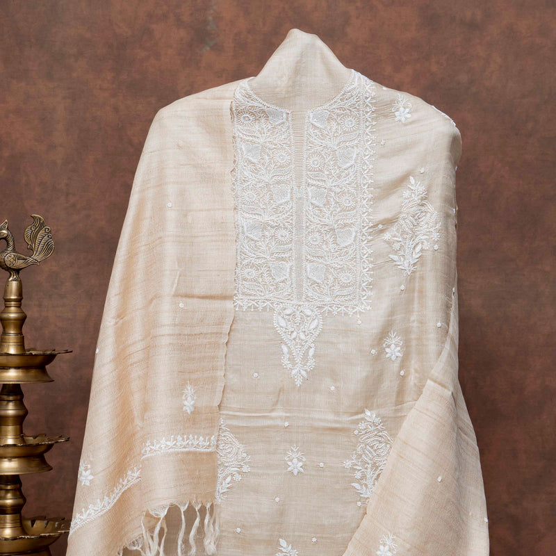Tussar Khadi Silk Chikankari Kurta & Dupatta