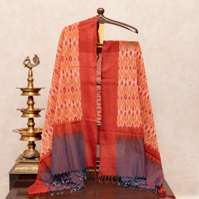 Handloom Cotton Ikkat Kurta, Bottom Fabric In Natural Dye & Handloom Natural Dye Cotton Ikkat Dupatta