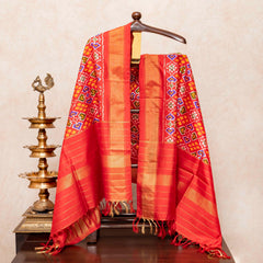 Handloom Raw Silk Ikkat Kurta Fabric & Handloom Mulberry Silk Dupatta