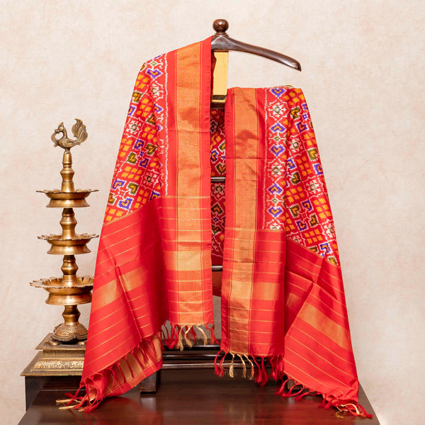 Handloom Raw Silk Ikkat Kurta Fabric & Handloom Mulberry Silk Dupatta
