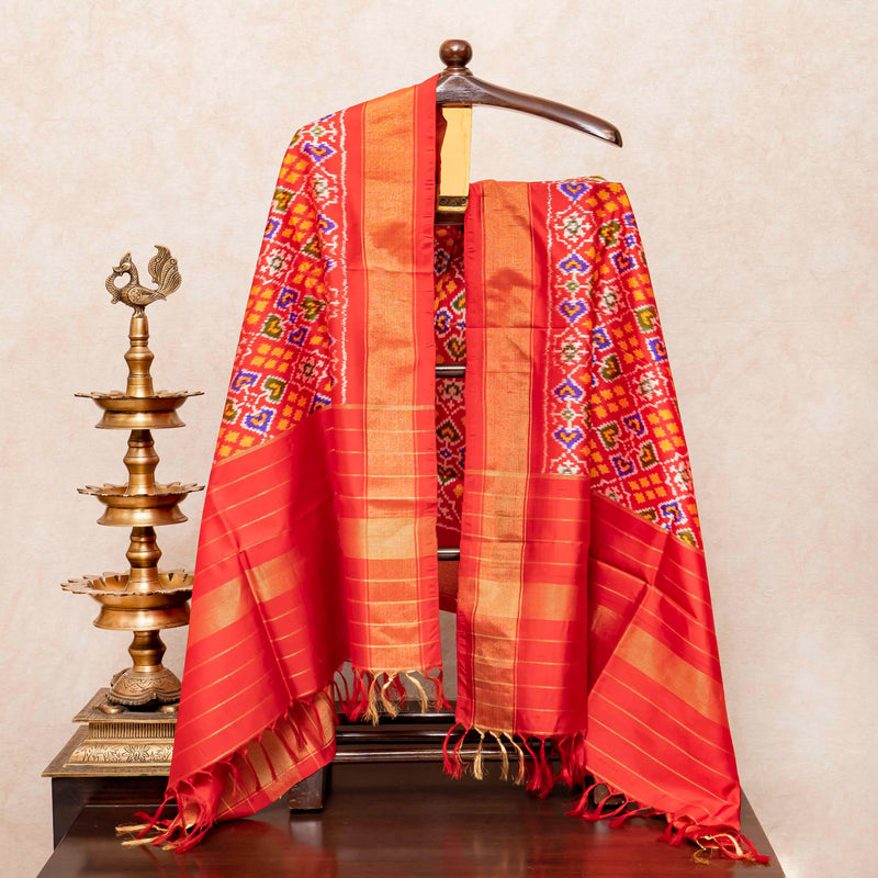Handloom Raw Silk Ikkat Kurta Fabric & Handloom Mulberry Silk Dupatta