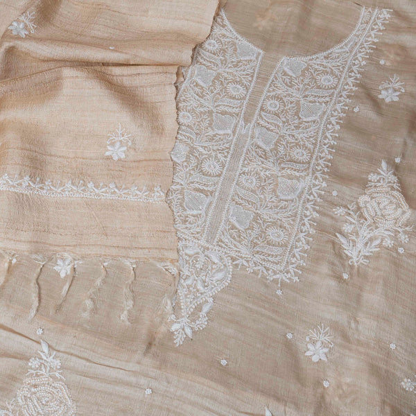 Tussar Khadi Silk Chikankari Kurta & Dupatta