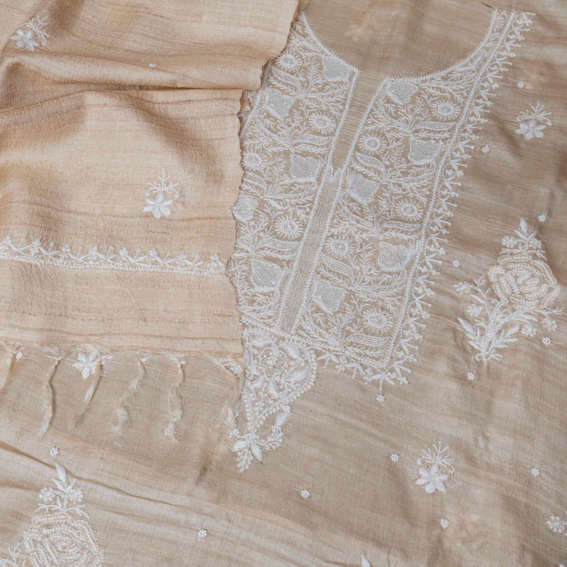 Tussar Khadi Silk Chikankari Kurta & Dupatta