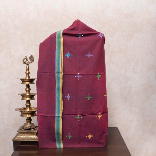 Handloom Kala Cotton Maroon Kurta Fabric With Kala Cotton Dupatta