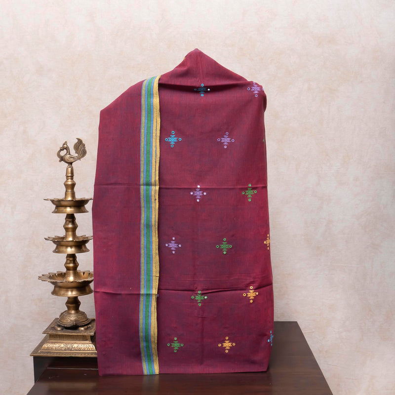 Handloom Kala Cotton Maroon Kurta Fabric With Kala Cotton Dupatta