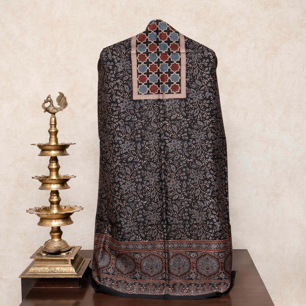 Hand Block Ajrakh Chandari Silk Kurta Fabric & Hand block Ajrakh Chandari Silk Dupatta
