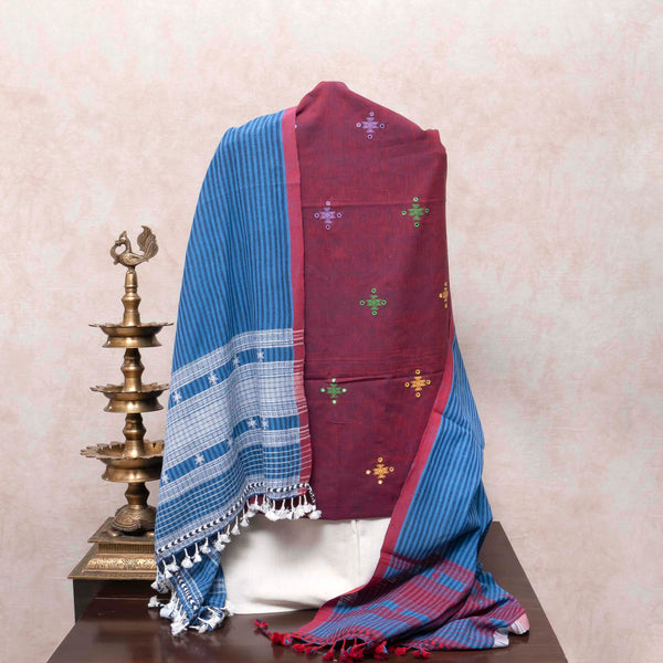 Handloom Kala Cotton Maroon Kurta Fabric With Kala Cotton Dupatta