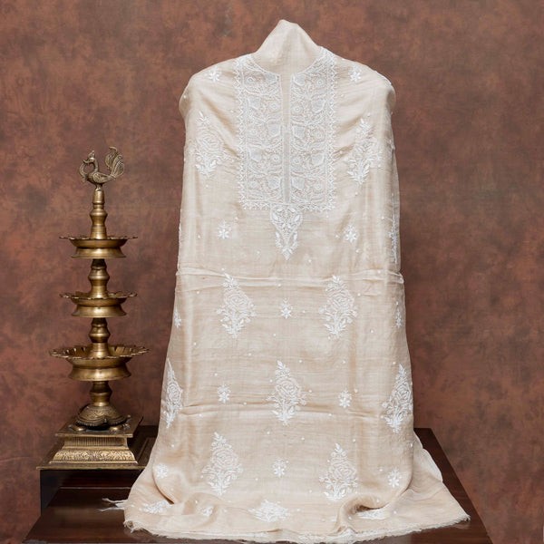 Tussar Khadi Silk Chikankari Kurta & Dupatta