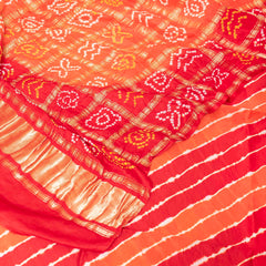 Handloom Tussar Silk Lehriya Kurta Fabric & Pure Gajji Silk Bandhini Gharchola Dupatta