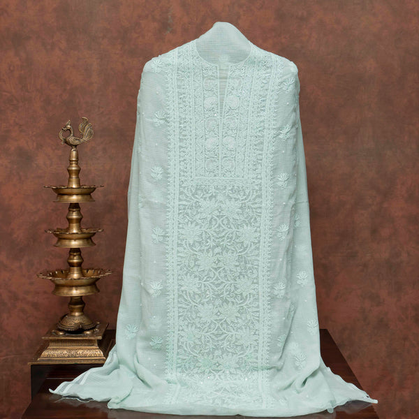 Hand Embroidered Kota Doria Chikankari Kurta & Dupatta