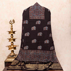 Handloom Kala Cotton Ajrakh Hand Block Kurta & Dupatta Fabric