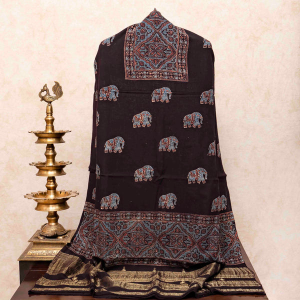 Handloom Kala Cotton Ajrakh Hand Block Kurta & Dupatta Fabric