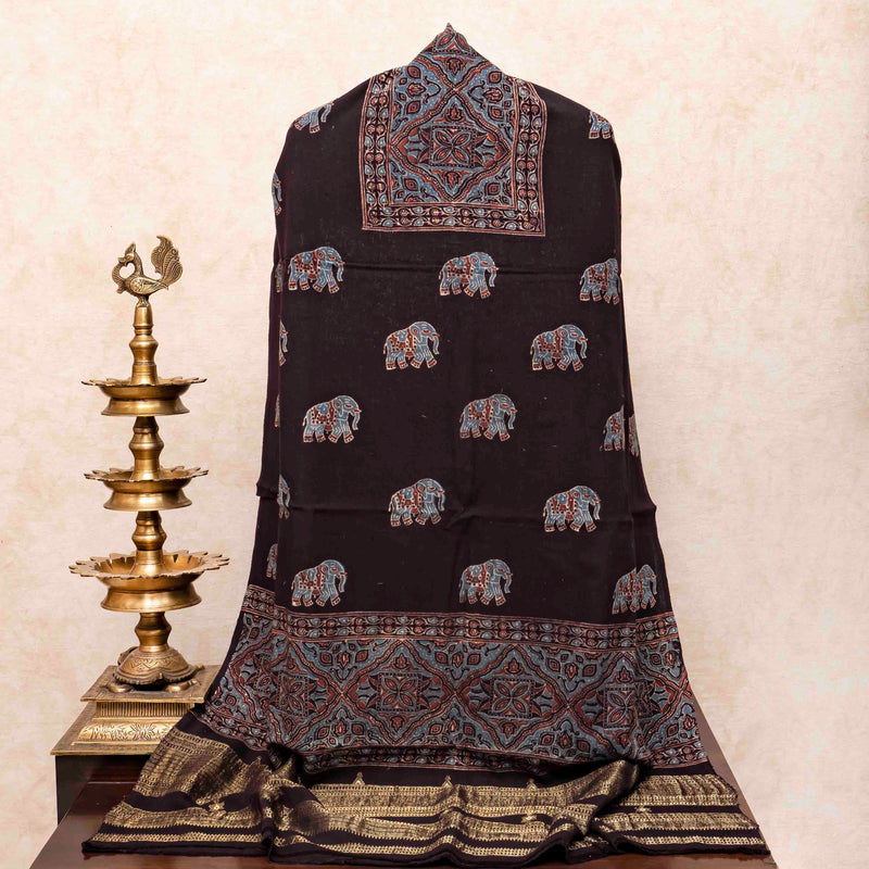 Handloom Kala Cotton Ajrakh Hand Block Kurta & Dupatta Fabric