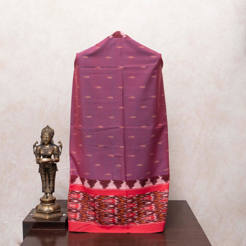 Handloom Cotton Ikkat Maroon Kurta Fabric With Ikkat Dupatta