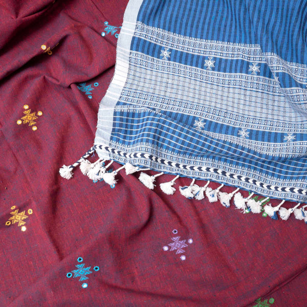 Handloom Kala Cotton Maroon Kurta Fabric With Kala Cotton Dupatta