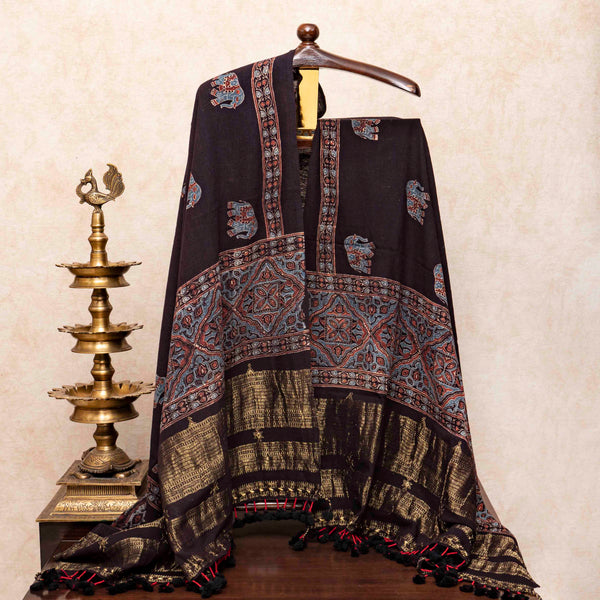 Handloom Kala Cotton Ajrakh Hand Block Kurta & Dupatta Fabric