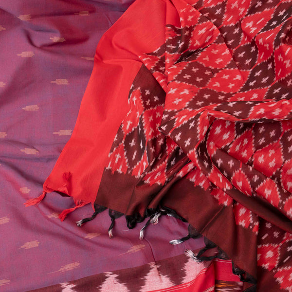 Handloom Cotton Ikkat Maroon Kurta Fabric With Ikkat Dupatta