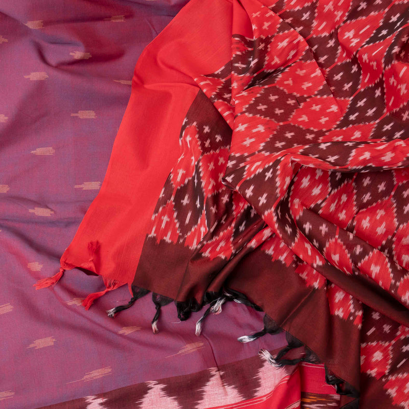 Handloom Cotton Ikkat Maroon Kurta Fabric With Ikkat Dupatta
