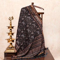 Hand Block Chanderi Ajrakh Kurta Fabric & Hand Block Chanderi Ajrakh Dupatta