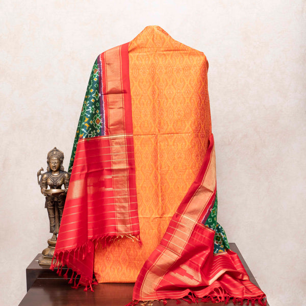 Handloom Raw Silk Pochampally Kurta Fabric With Pochampally Ikkat Silk Dupatta