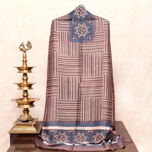 Hand Block Chandari Ajrakh Kurta Fabric & Hand Lock - Deri Ajrakh Dupatta