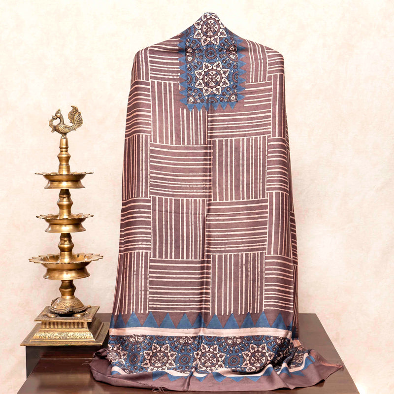 Hand Block Chandari Ajrakh Kurta Fabric & Hand Lock - Deri Ajrakh Dupatta