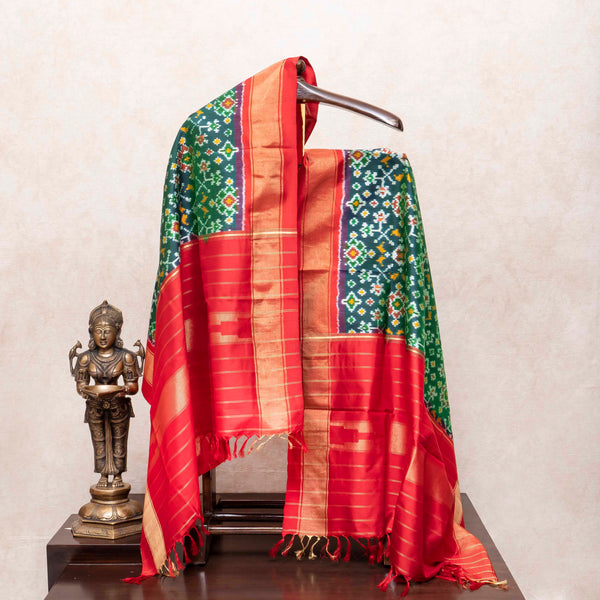 Handloom Raw Silk Pochampally Kurta Fabric With Pochampally Ikkat Silk Dupatta