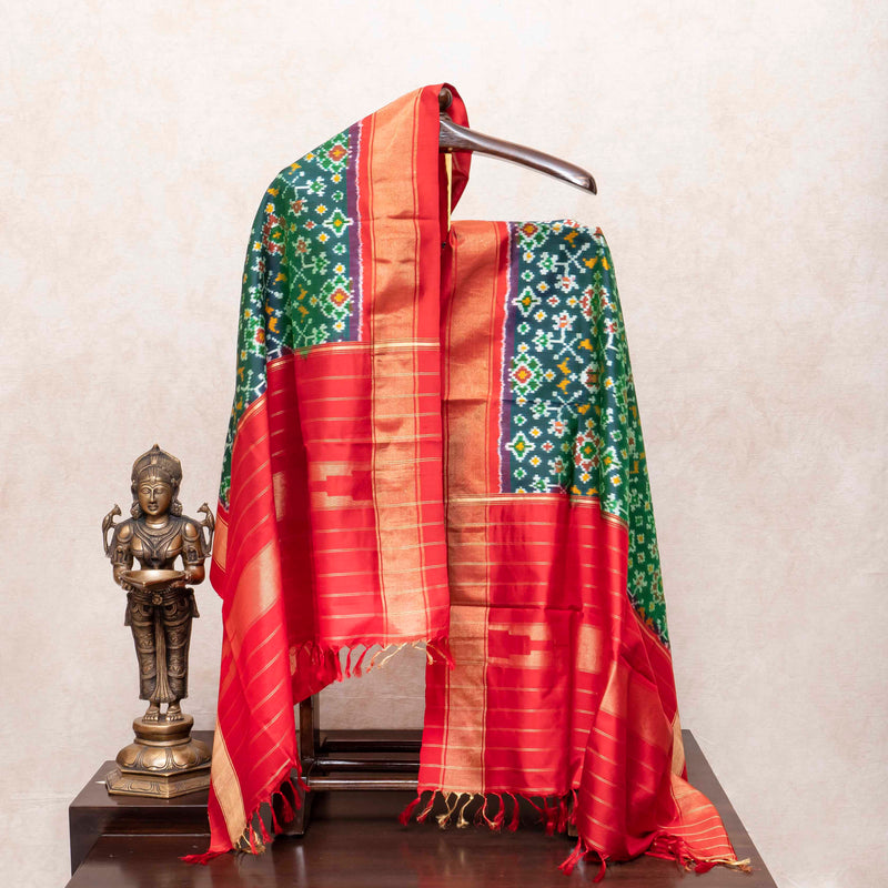 Handloom Raw Silk Pochampally Kurta Fabric With Pochampally Ikkat Silk Dupatta