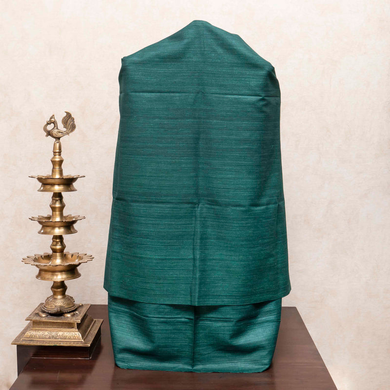 Handloom Khadi Silk Kurta, Bottom Fabric & Pure Silk Dupatta With Kantha Hand Embroidery