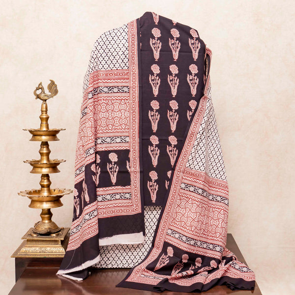 Hand Block Cotton Bagh Print Kurta Fabric, Bottom Fabric & Hand Block Cotton Bagh Print Dupatta