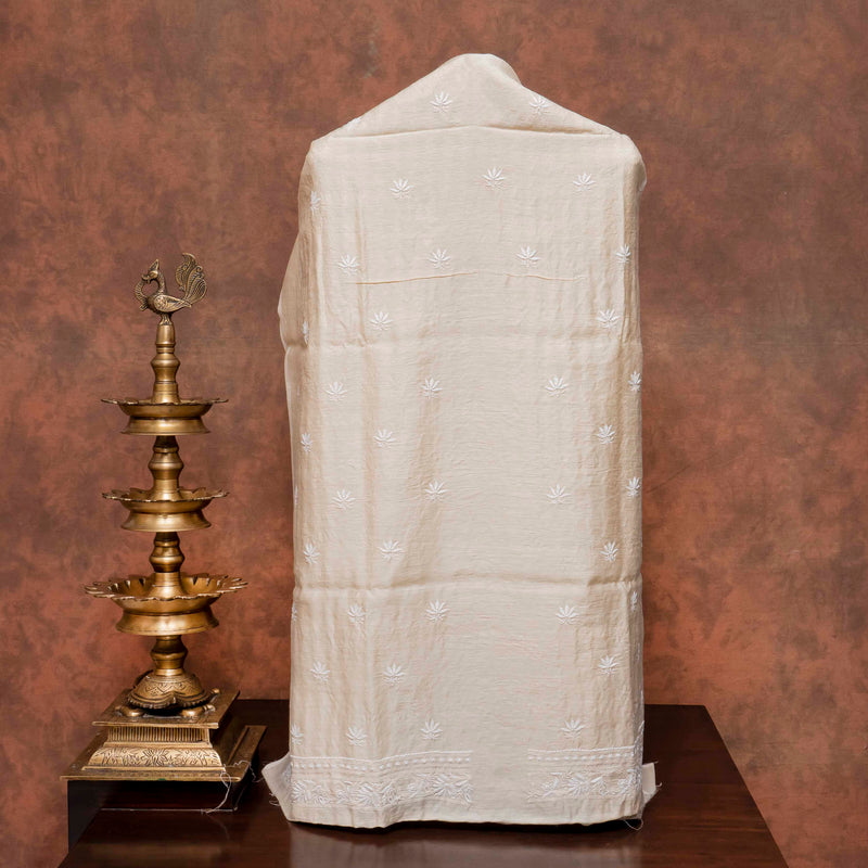 Chikankari Tussar Silk Kurta Fabric with Bandhani Gajji Silk Dupatta