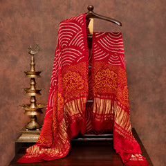 Chikankari Tussar Silk Kurta Fabric with Bandhani Gajji Silk Dupatta
