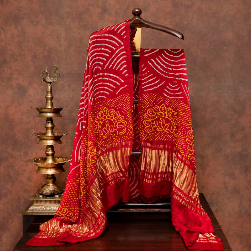 Chikankari Tussar Silk Kurta Fabric with Bandhani Gajji Silk Dupatta