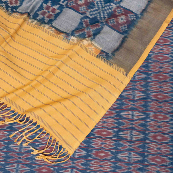 Handloom Cotton Ikkat Kurta, Bottom Fabric In Natural Dye & Handloom Cotton Ikkat Dupatta In Natural Dye