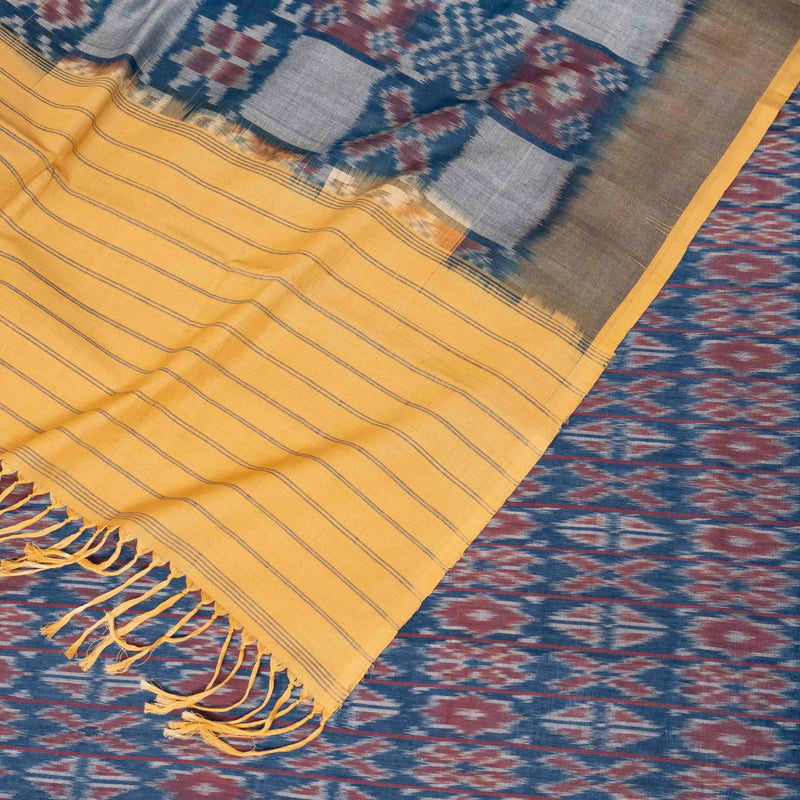 Handloom Cotton Ikkat Kurta, Bottom Fabric In Natural Dye & Handloom Cotton Ikkat Dupatta In Natural Dye