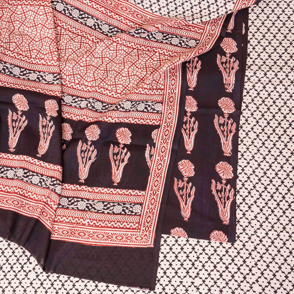 Hand Block Cotton Bagh Print Kurta Fabric, Bottom Fabric & Hand Block Cotton Bagh Print Dupatta