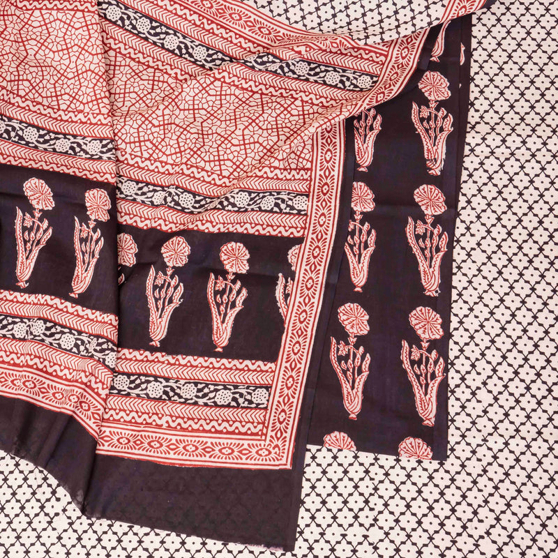Hand Block Cotton Bagh Print Kurta Fabric, Bottom Fabric & Hand Block Cotton Bagh Print Dupatta