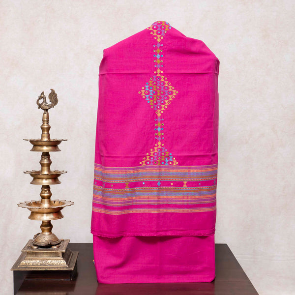 Handloom Kala Cotton Kurta Fabric With Mirror Work, Handloom Kala Cotton Bottom & Handloom Kala Cotton Designer Dupatta