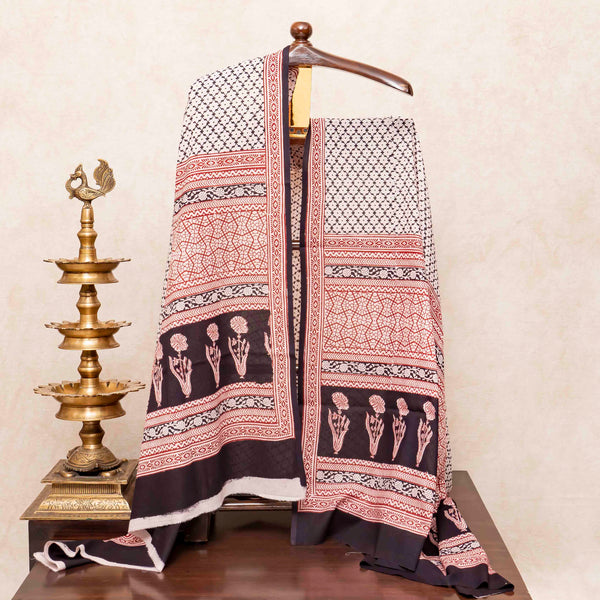 Hand Block Cotton Bagh Print Kurta Fabric, Bottom Fabric & Hand Block Cotton Bagh Print Dupatta