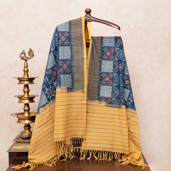 Handloom Cotton Ikkat Kurta, Bottom Fabric In Natural Dye & Handloom Cotton Ikkat Dupatta In Natural Dye